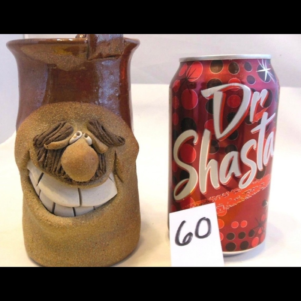 VINTAGE RARE STONEWARE POTTERY CLAY FUNNY FACE TALL MUG STEIN